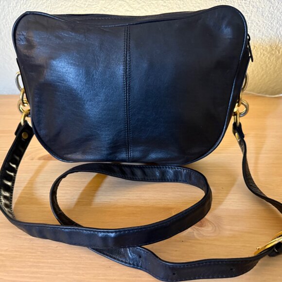 Field Manor Black Leather Purse with Adjustable Strap and Gold Metal Hardware - Picture 2 of 9